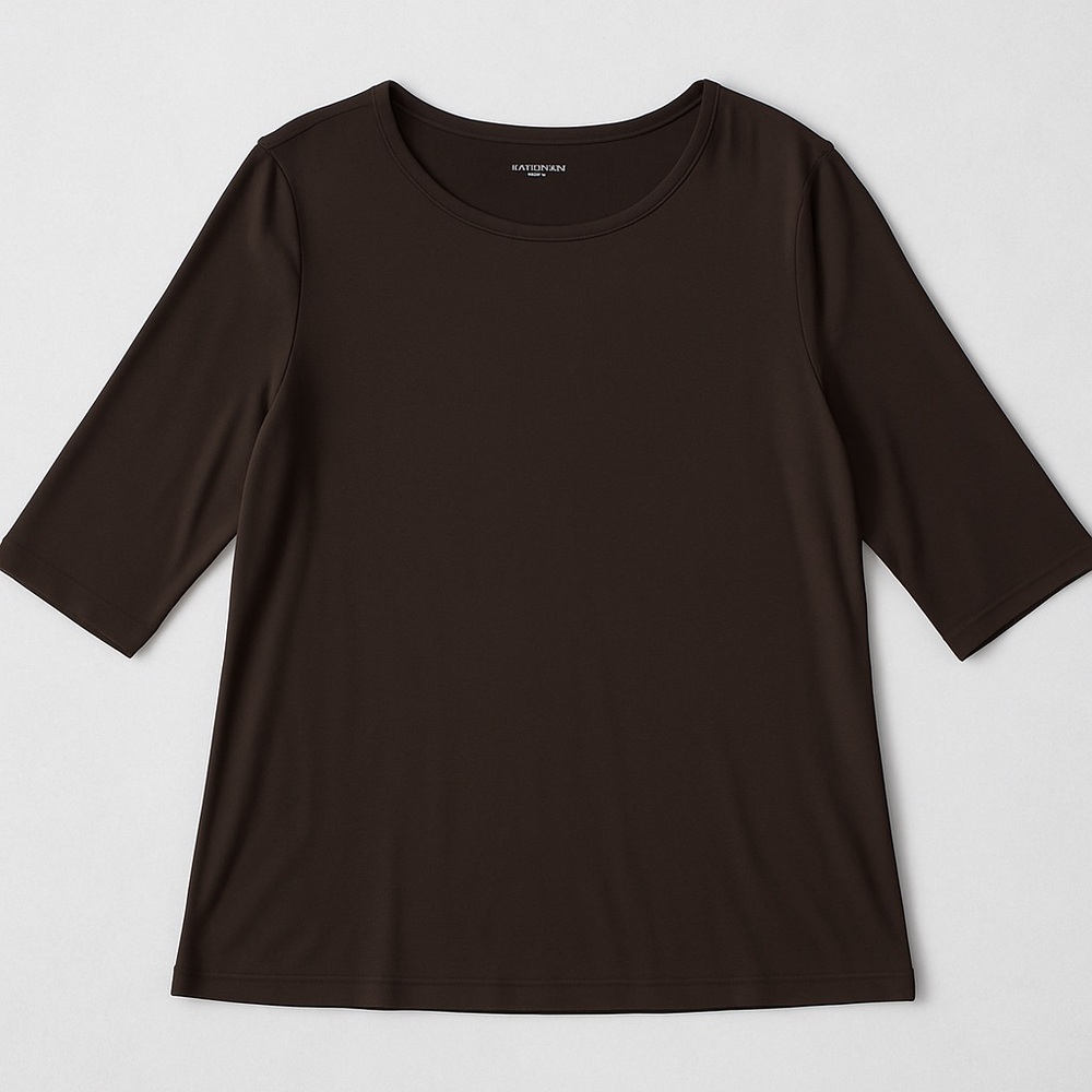 Charter Club Woman Pima Cotton Top – ¾ Sleeve Tee, Brown 2X